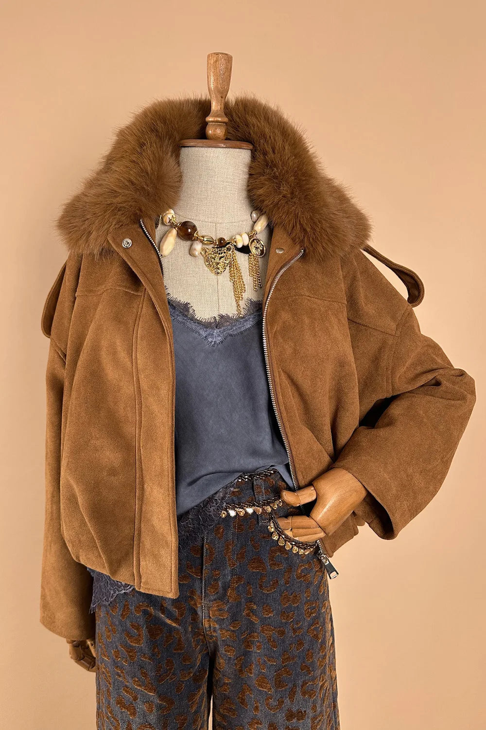 Kürk Yakalı Nubuk Ceket