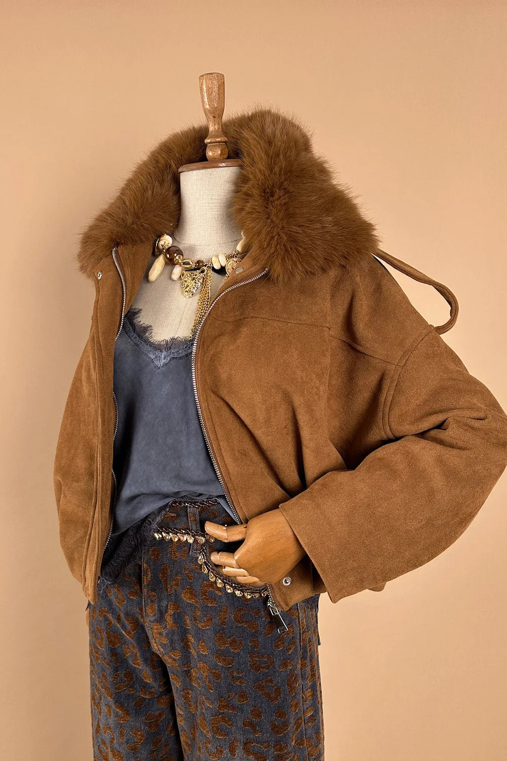Kürk Yakalı Nubuk Ceket