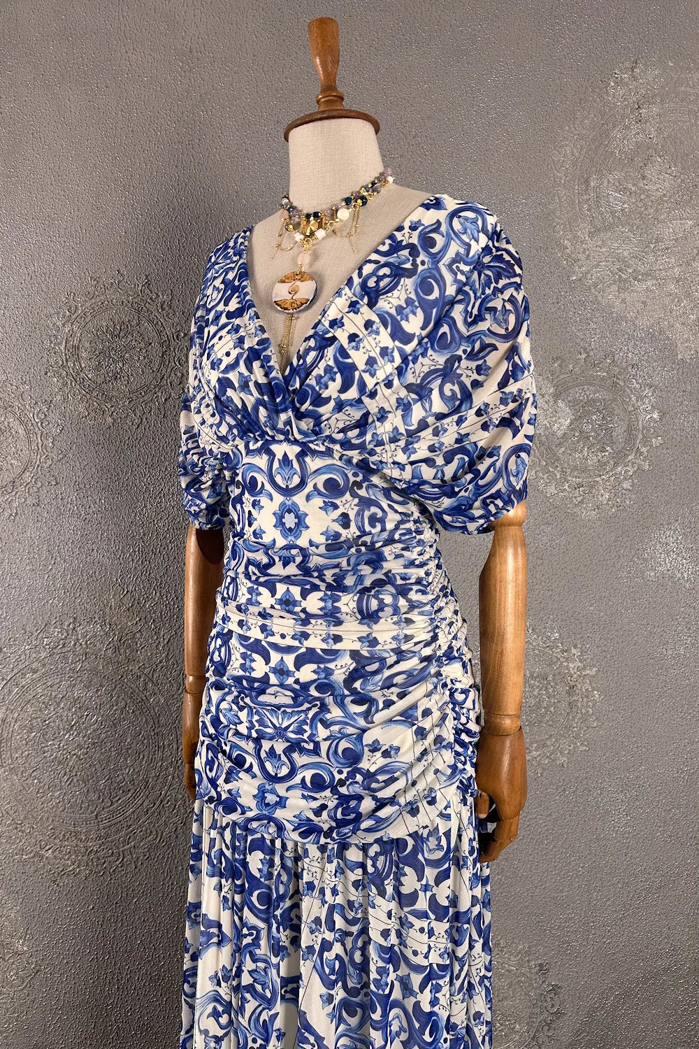 Çini Desenli Maxi Elbise