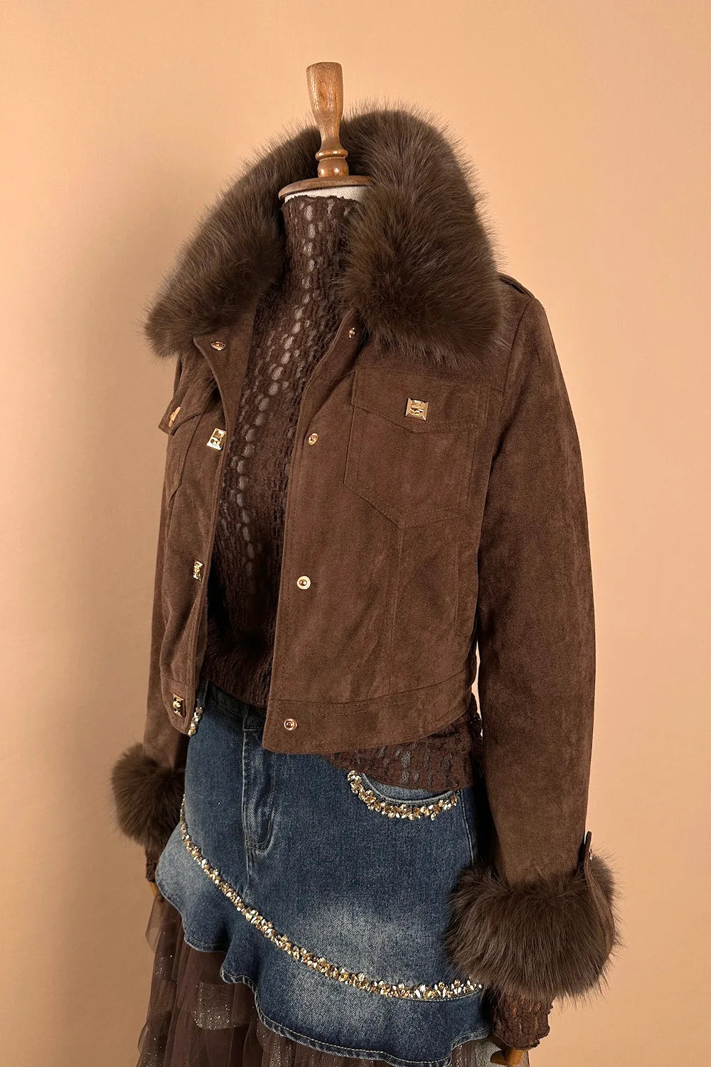 Kürk Yakalı Süet Mont