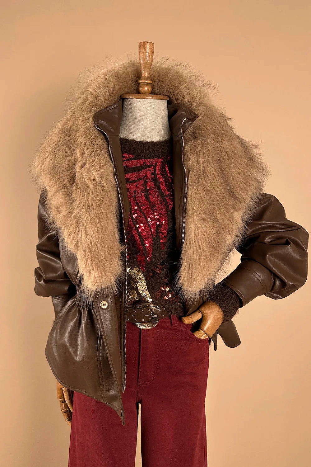 Kürk Yakalı Deri Mont