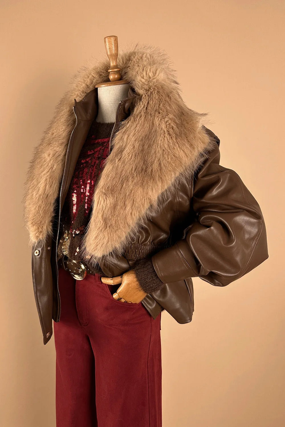 Kürk Yakalı Deri Mont