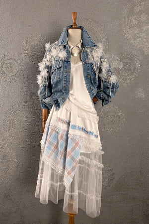 Çiçek İşlemeli Denim Ceket
