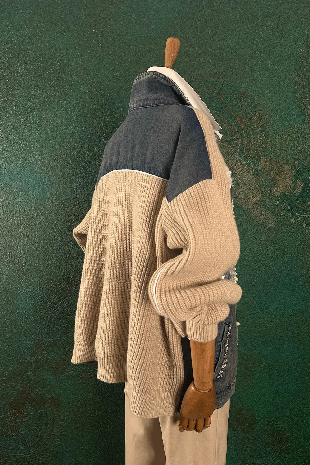 Taş işlemeli Trikolu Denim Ceket