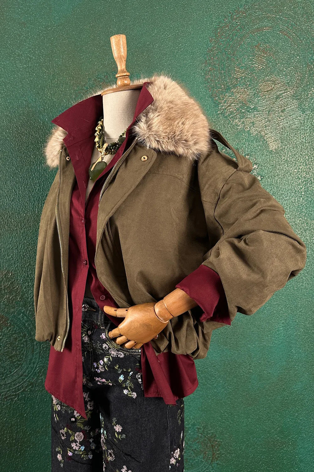 Kürk Yakalı Nubuk Ceket