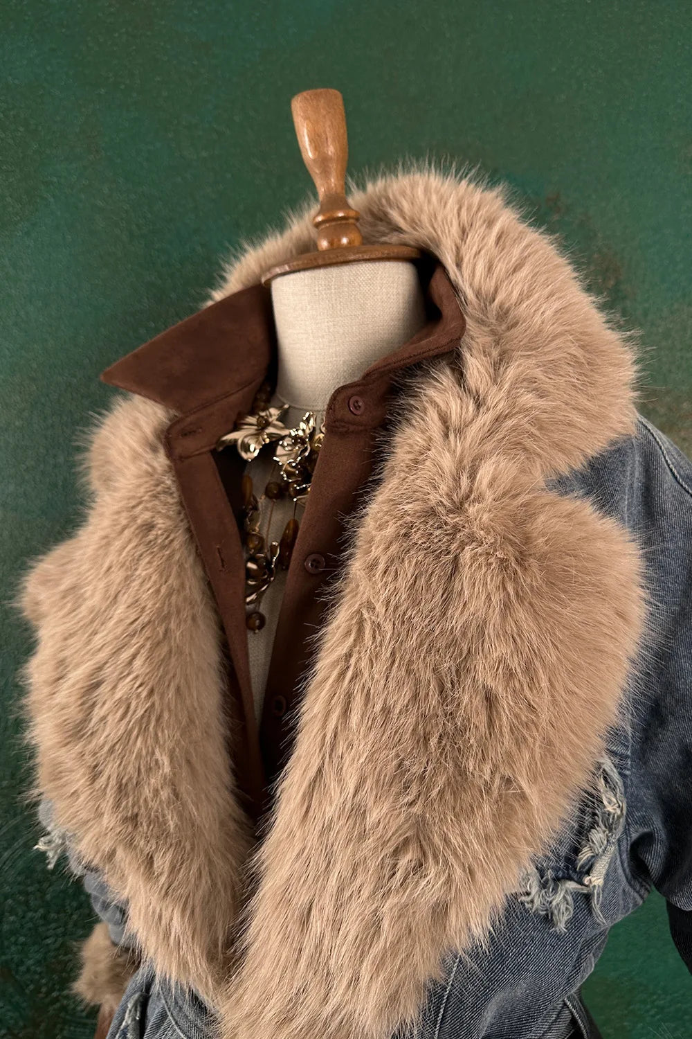 Kürk Detaylı Denim Kaban