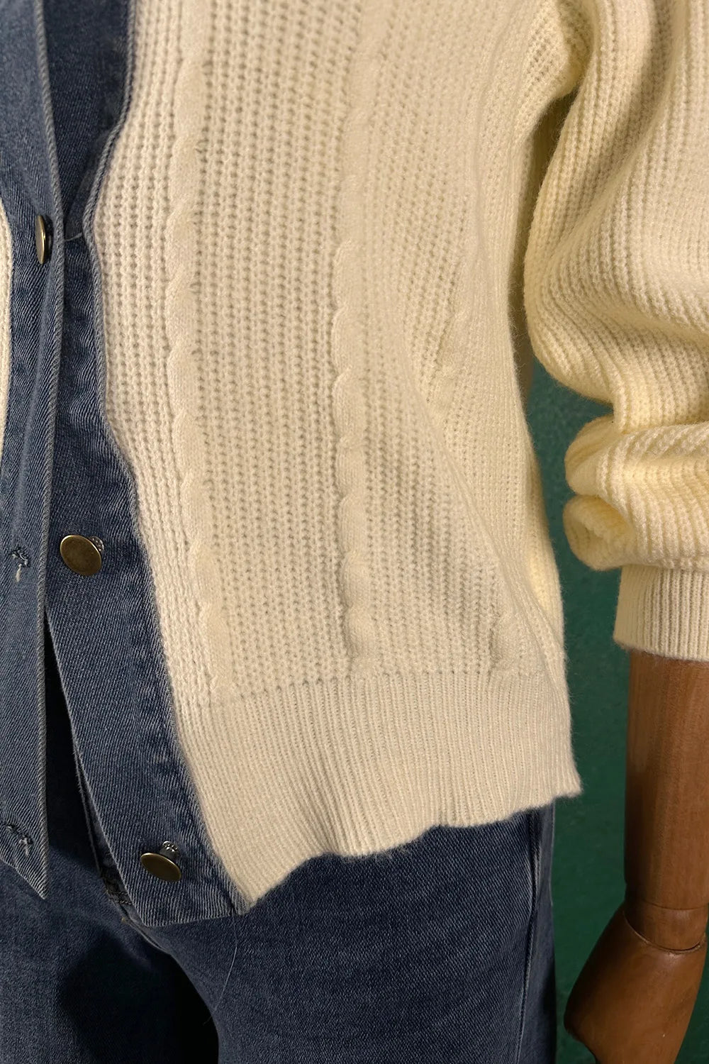 Denim Detaylı Triko Ceket