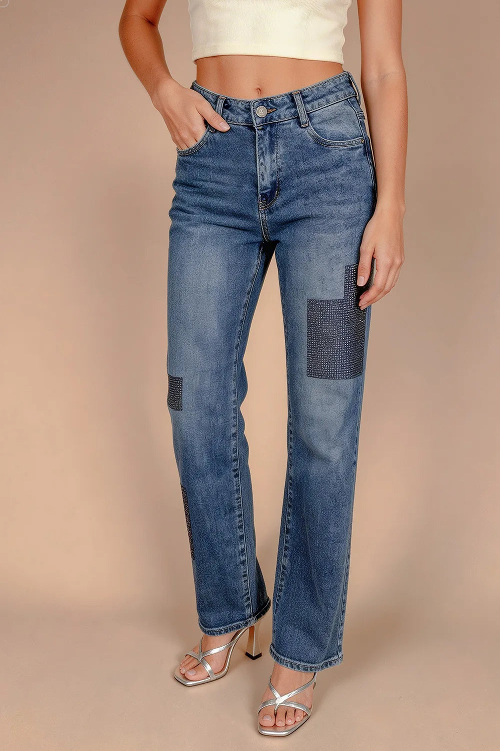 Taşlı Straight Jean