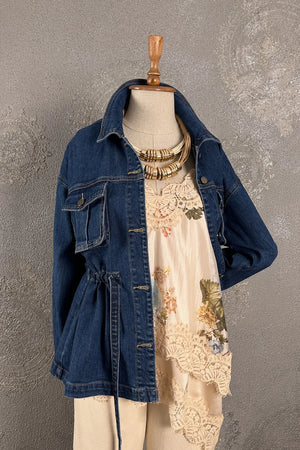 Kemer Detaylı Denim Ceket