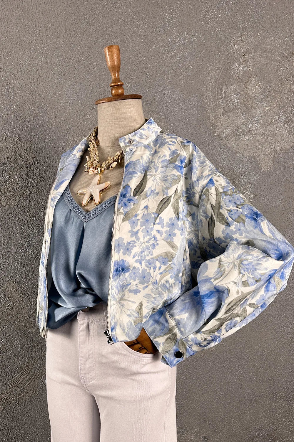Çiçek Desenli Crop Ceket