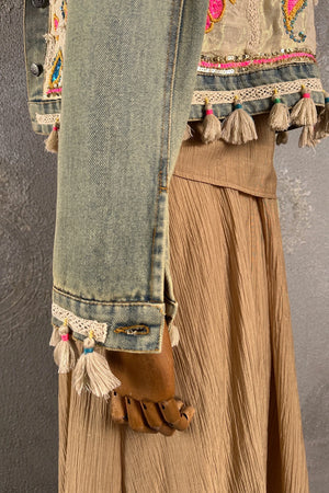 Payetli Kısa Denim Ceket