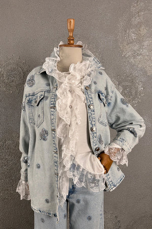 Boncuk İşlemeli Denim Gömlek