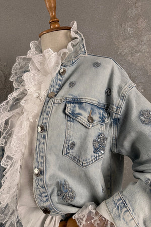 Boncuk İşlemeli Denim Gömlek