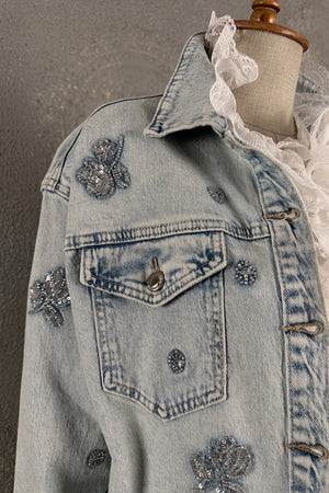 Boncuk İşlemeli Denim Gömlek