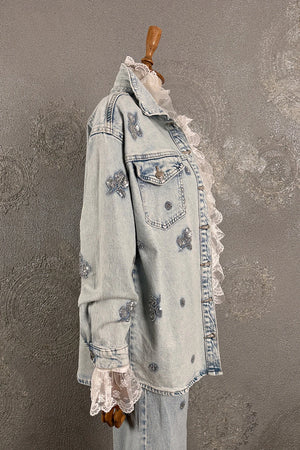 Boncuk İşlemeli Denim Gömlek