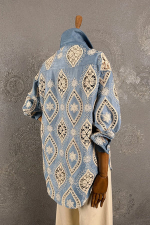 Kroşeli Detaylı Denim Gömlek