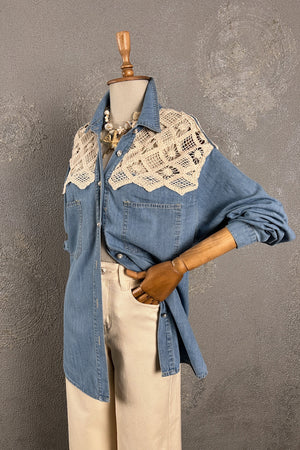 Kroşe Detaylı Denim Gömlek