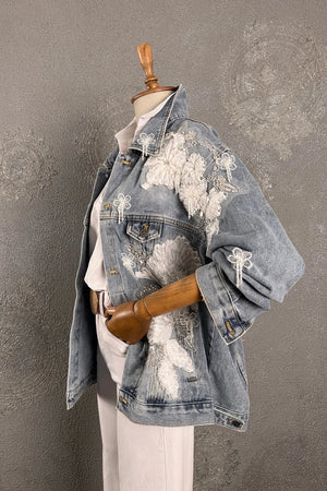 Tül İşlemeli Denim Ceket