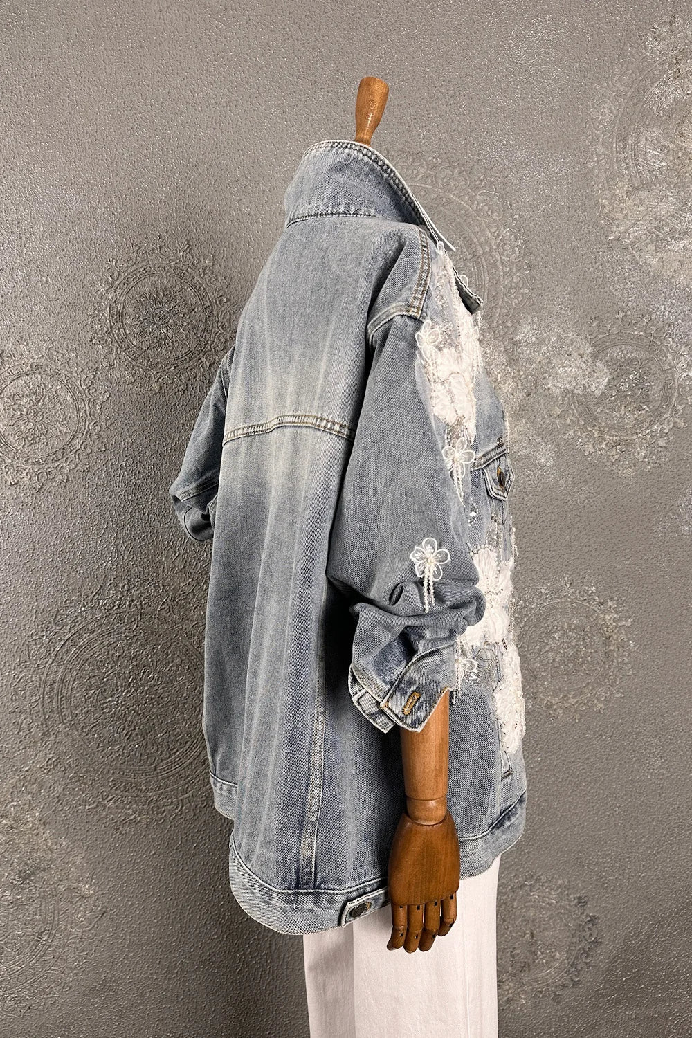 Tül İşlemeli Denim Ceket