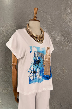 Taş İşlemeli Baskılı T-shirt
