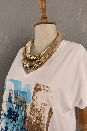 Taş İşlemeli Baskılı T-shirt