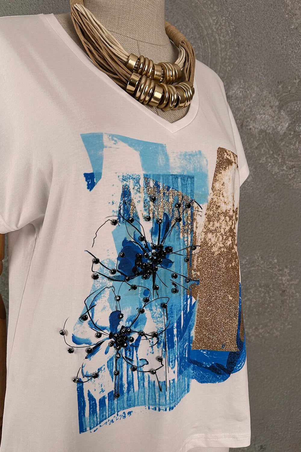 Taş İşlemeli Baskılı T-shirt