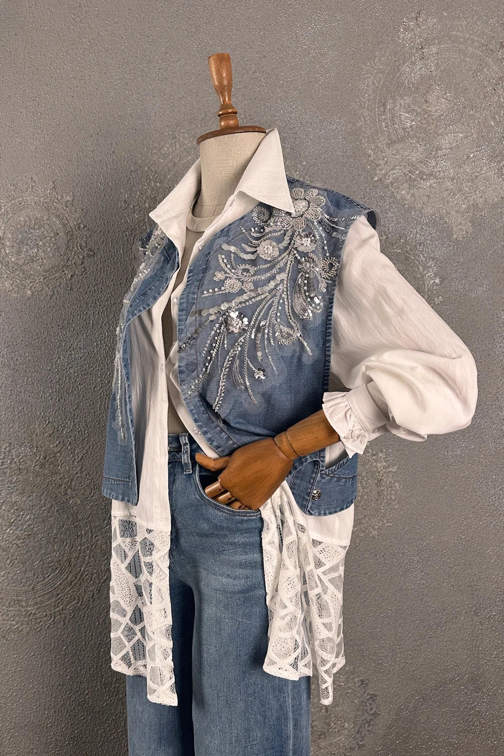 Payetli Yelek Gömlek İkili Takım