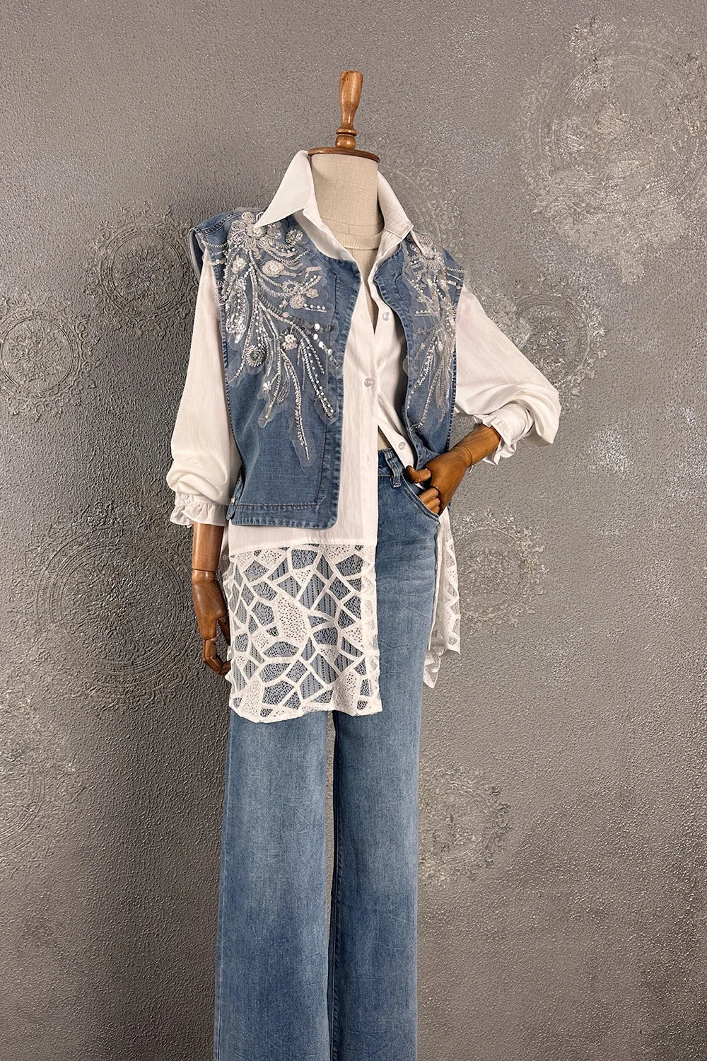 Payetli Yelek Gömlek İkili Takım