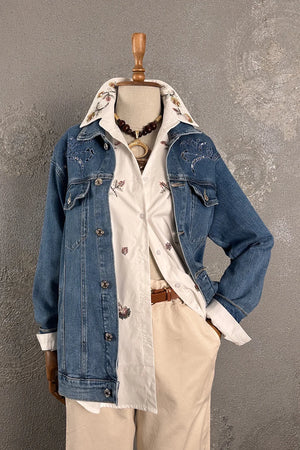 Desen Kesimli Denim Ceket
