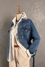 Desen Kesimli Denim Ceket