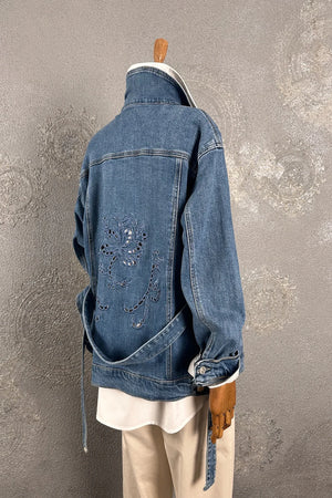 Desen Kesimli Denim Ceket