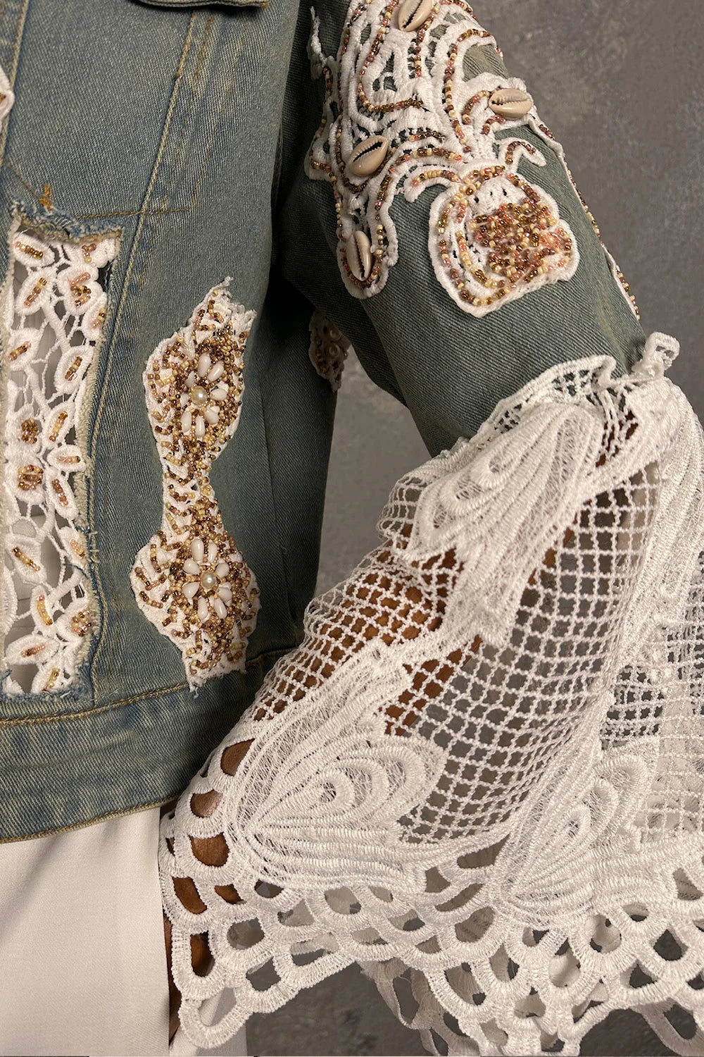 Dantel Detaylı Denim Ceket