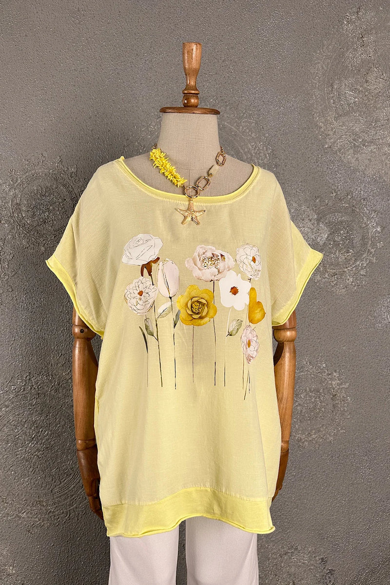 Çiçek Baskılı Oversize T-shirt