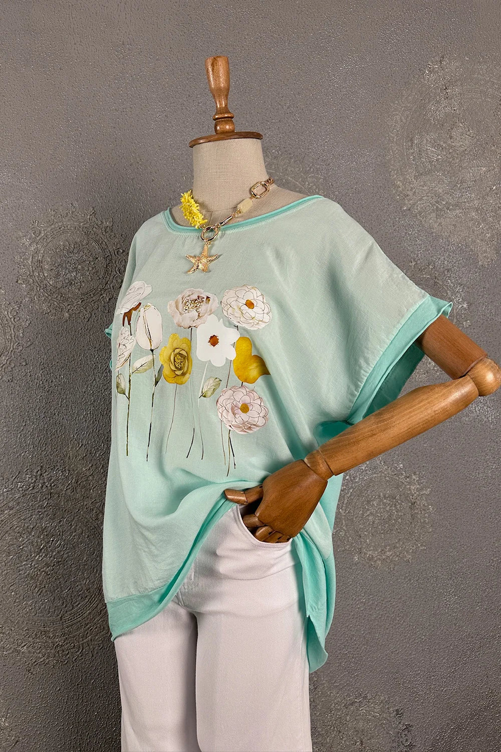 Çiçek Baskılı Oversize T-shirt