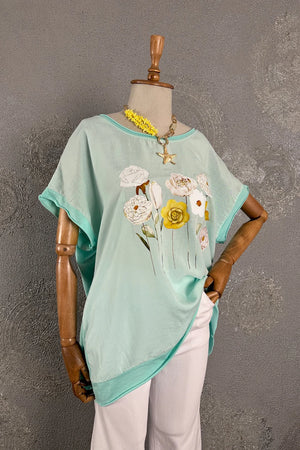Çiçek Baskılı Oversize T-shirt