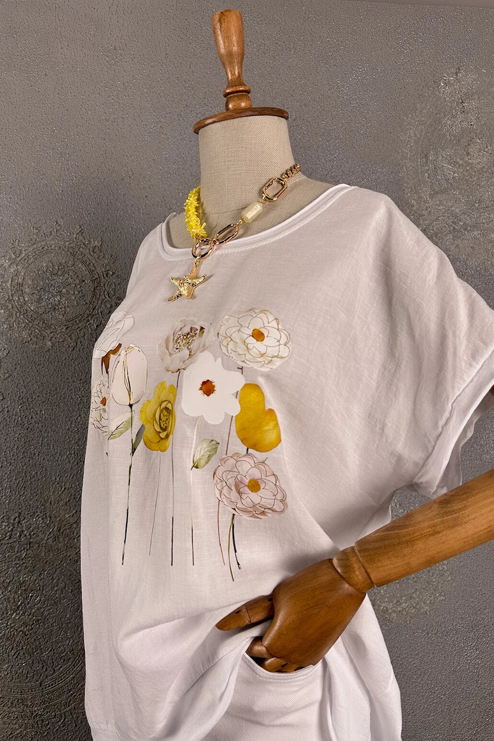 Çiçek Baskılı Oversize T-shirt