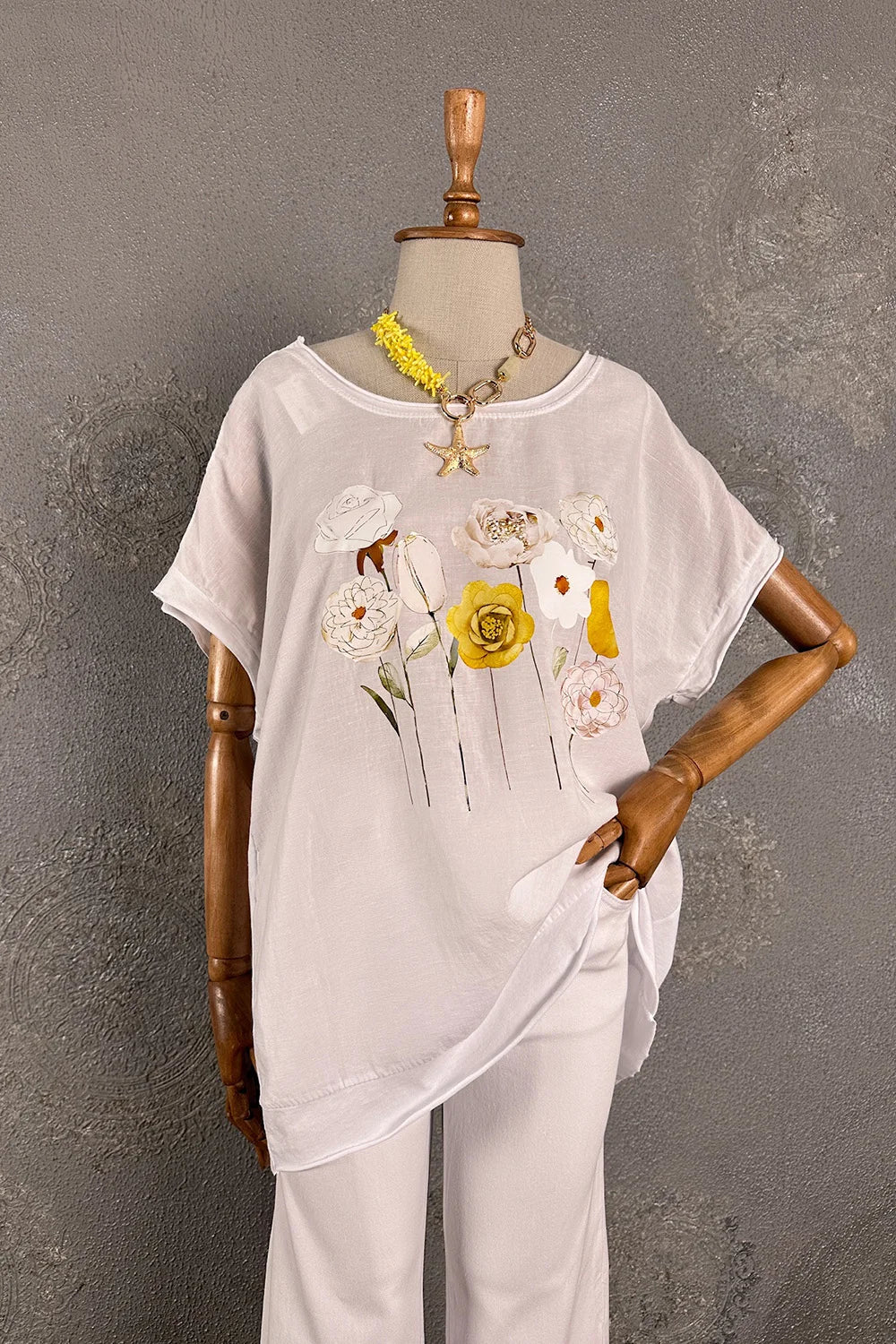 Çiçek Baskılı Oversize T-shirt