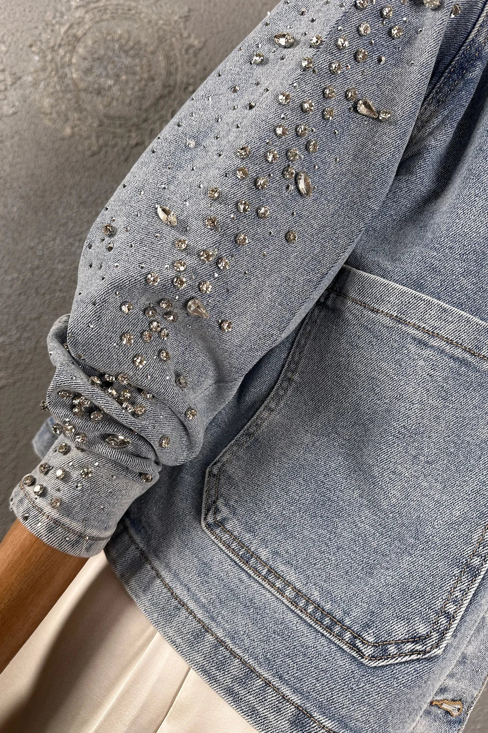 Taş İşlemeli Denim Ceket