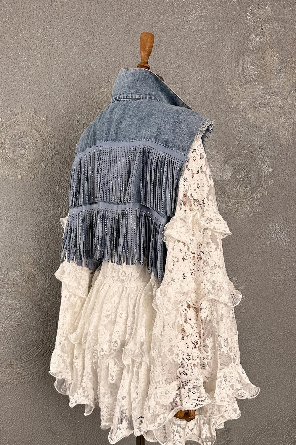 Püsküllü Denim Yelek