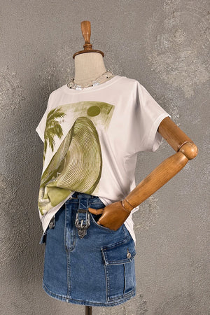 Simli Baskılı T-shirt