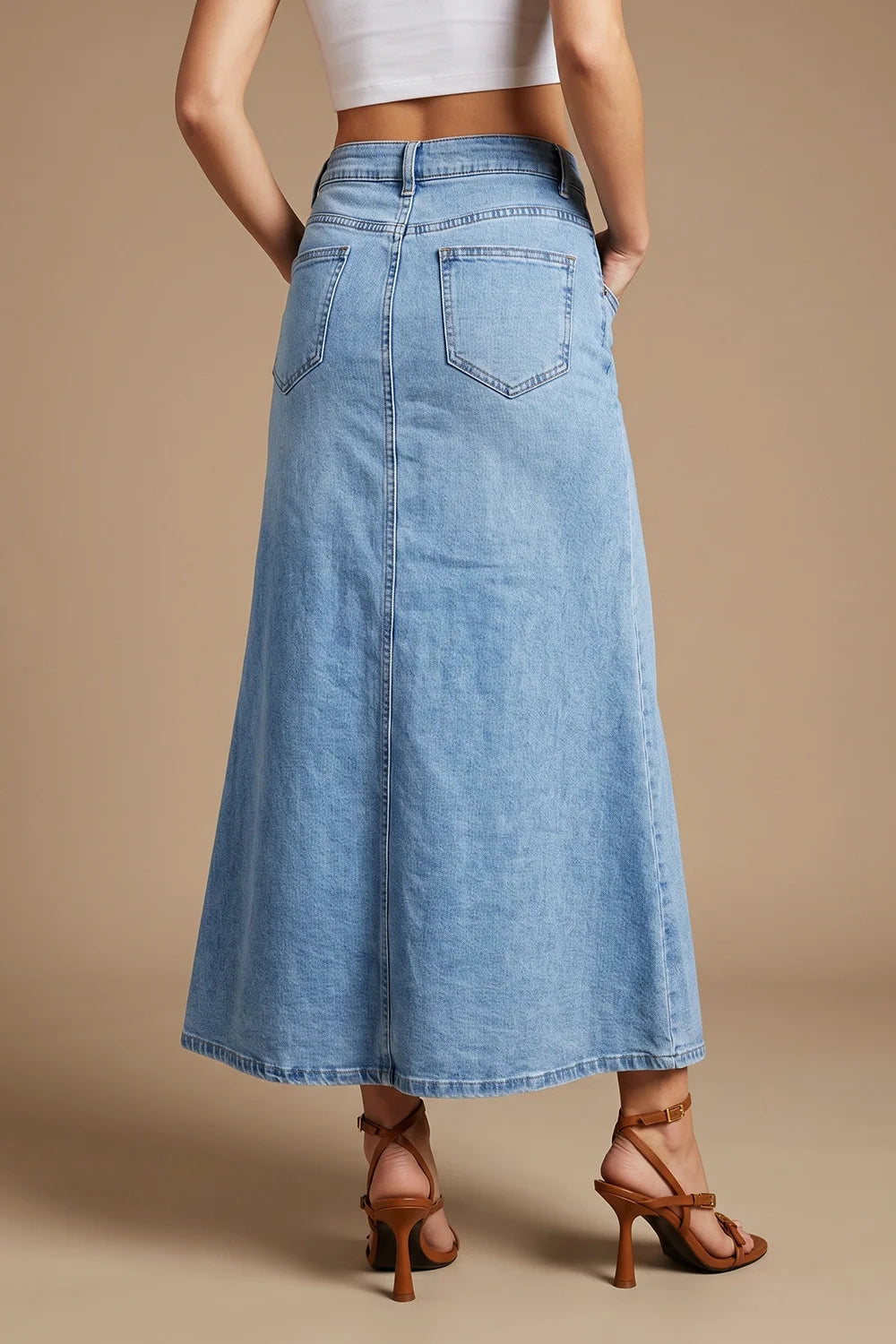 Düğme Detaylı Denim Etek