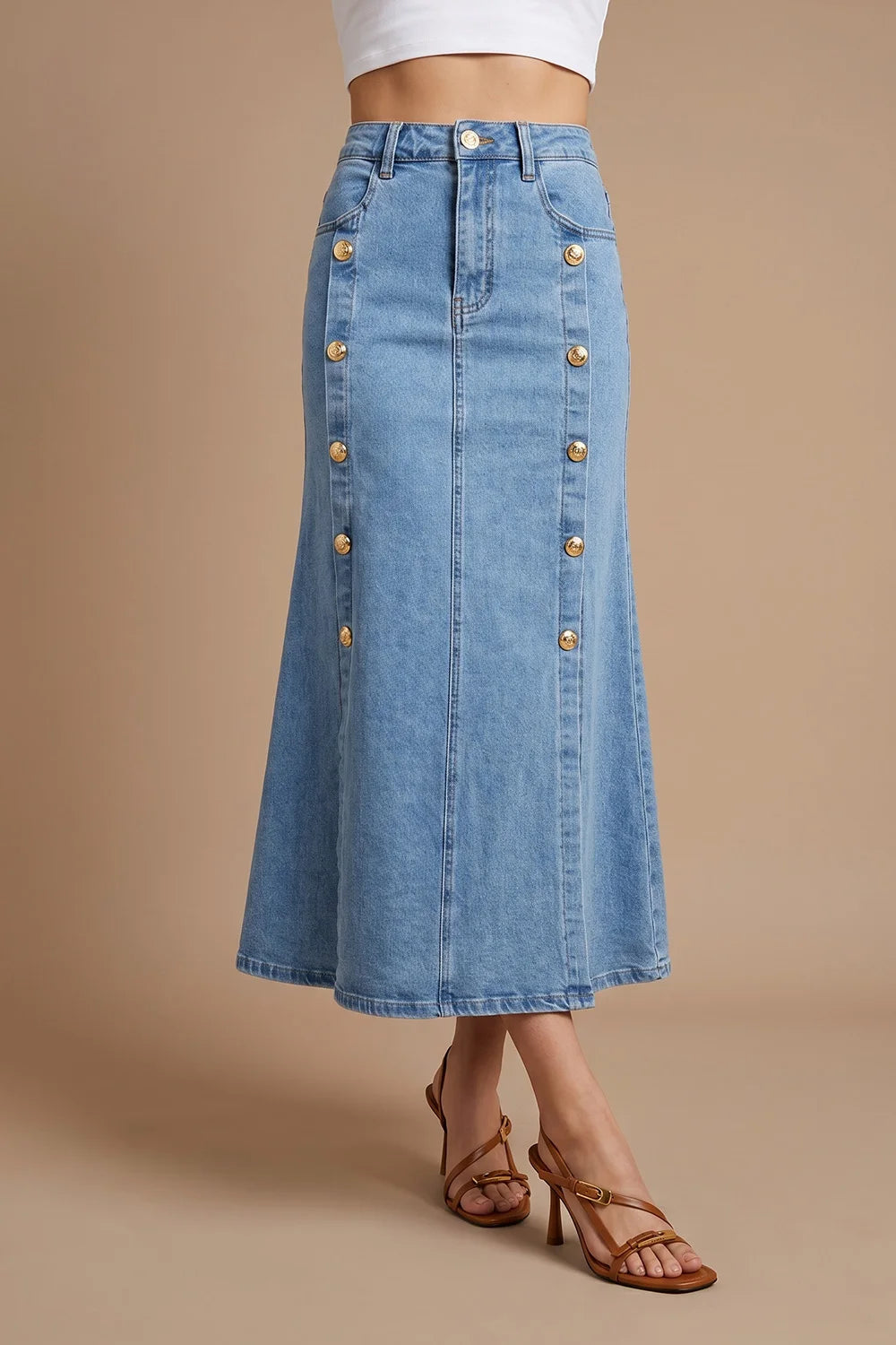 Düğme Detaylı Denim Etek