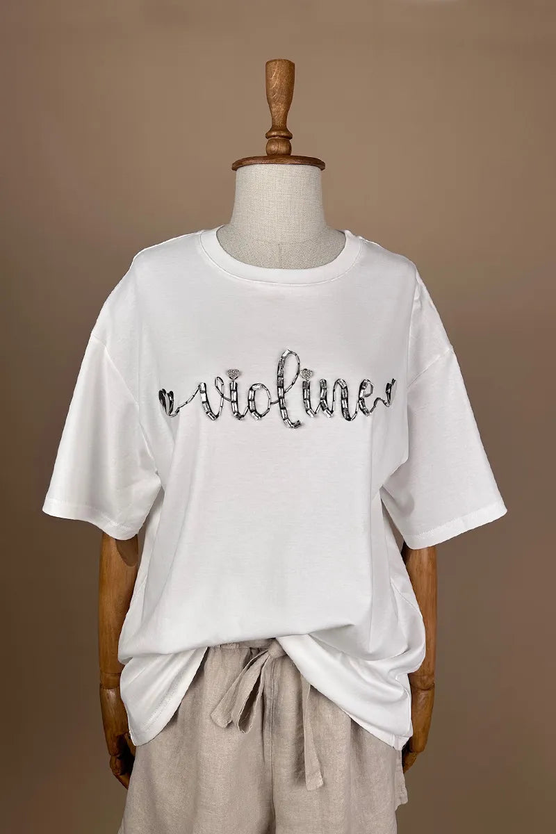 Taş işlemeli Oversize T-shirt - Eliz