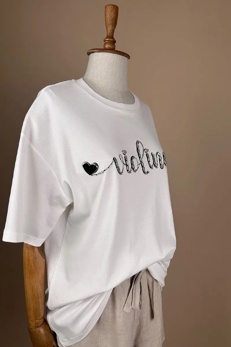Taş işlemeli Oversize T-shirt - Eliz