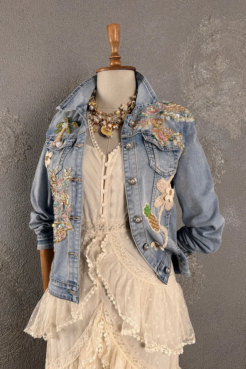 İşlemeli Denim Ceket