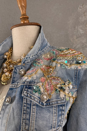 İşlemeli Denim Ceket