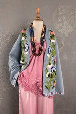 Punch Nakışlı Kot Kimono