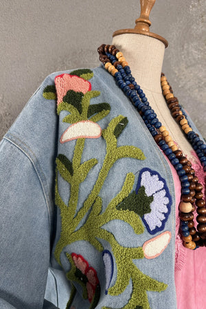 Punch Nakışlı Kot Kimono