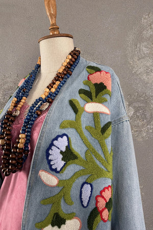 Punch Nakışlı Kot Kimono