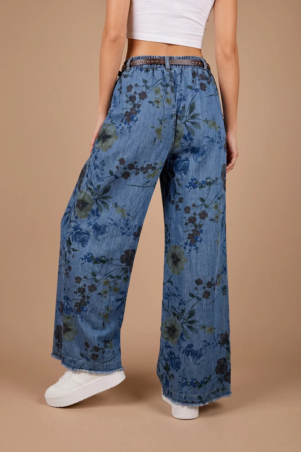Çiçek Desenli Kot Pantolon